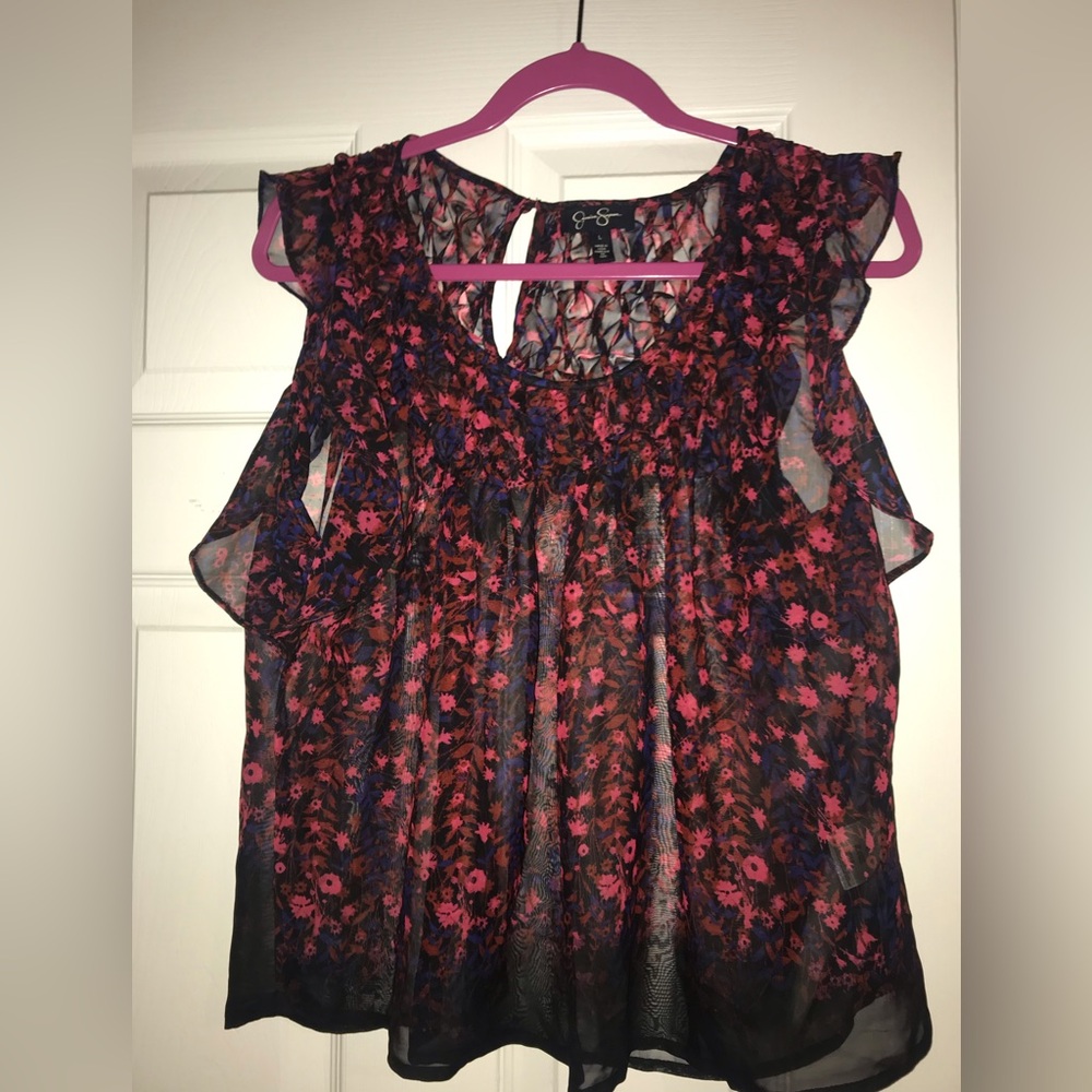 Jessica Simpson sheer floral shirt Size large